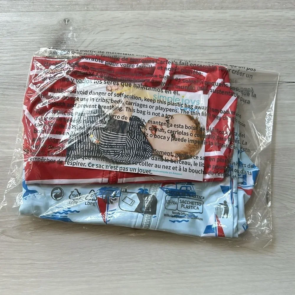 Carter's Boys' 2-Pack 1-Piece Zip Rashguards Blue/Red NWT in‎ packaging